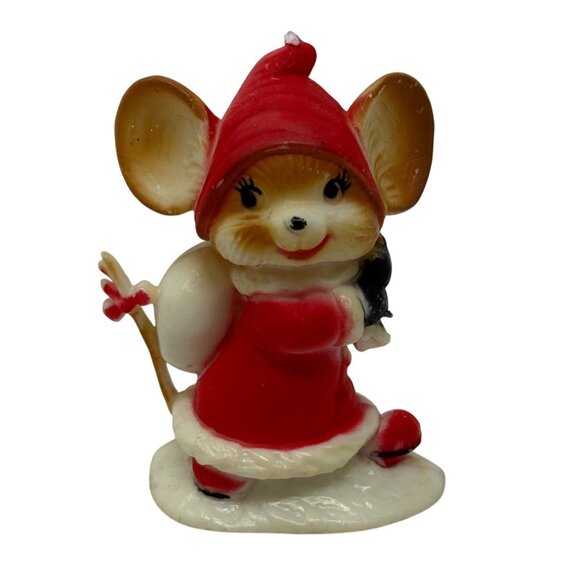 Vintage Mouse Christmas Helper Figurine Red Santa Outfit Holiday Decor Hong Kong - Picture 1 of 8